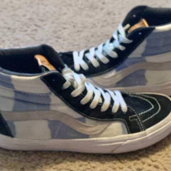 Vans Shoes - ❣️❣️SOLD❣️❣️HIGH TOP Black Suede LBLUE /WHITE SQUARES Canvas Men- 7 Women-8.5